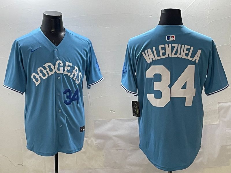 Men Los Angeles Dodgers #34 Valenzuela Light Blue Joint Name 2025 Nike MLB Jersey style 3168->los angeles dodgers->MLB Jersey